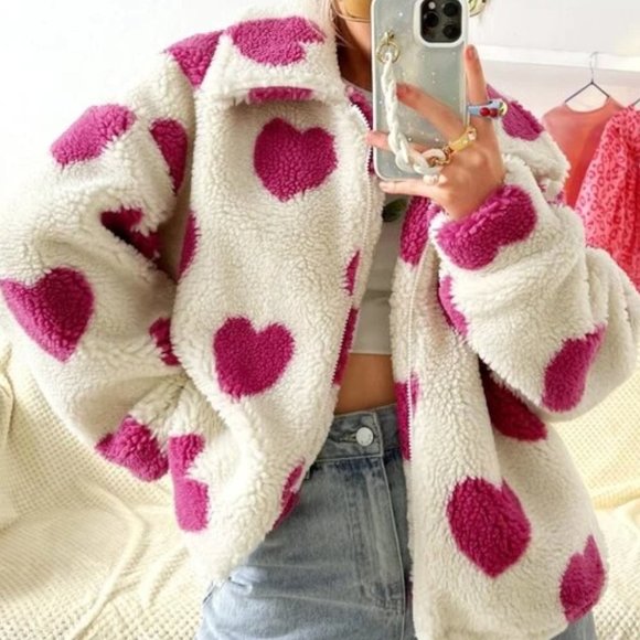 Queen of Hearts Teddy Jacket Coat pink cream - Picture 2 of 11